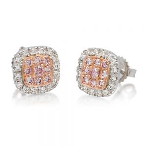 Holloway Diamonds Cushion Shaped White and Pink Diamond Stud Earrings 050578