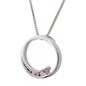 Round angle Pink and White Diamond Pendant