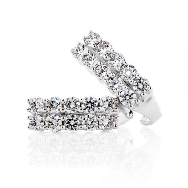 Twin Rows Diamond Stud Earrings