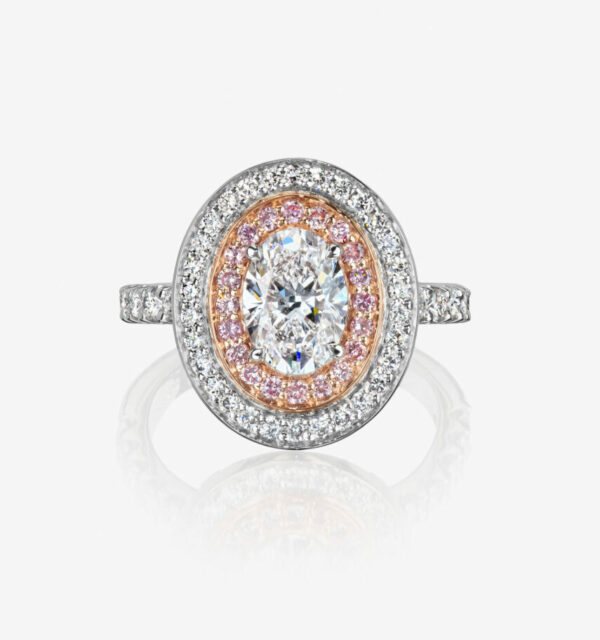 White and Pink Diamond Halo Ring