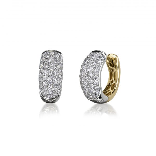 Pave set dome shaped diamond hoop earrings