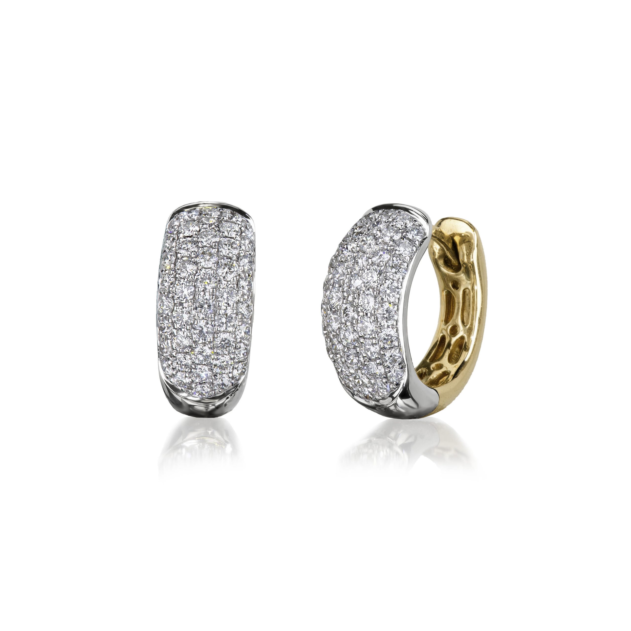 Pave set dome shaped diamond hoop earrings
