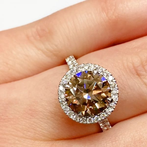 Champagne diamond with halo & diamond band ring