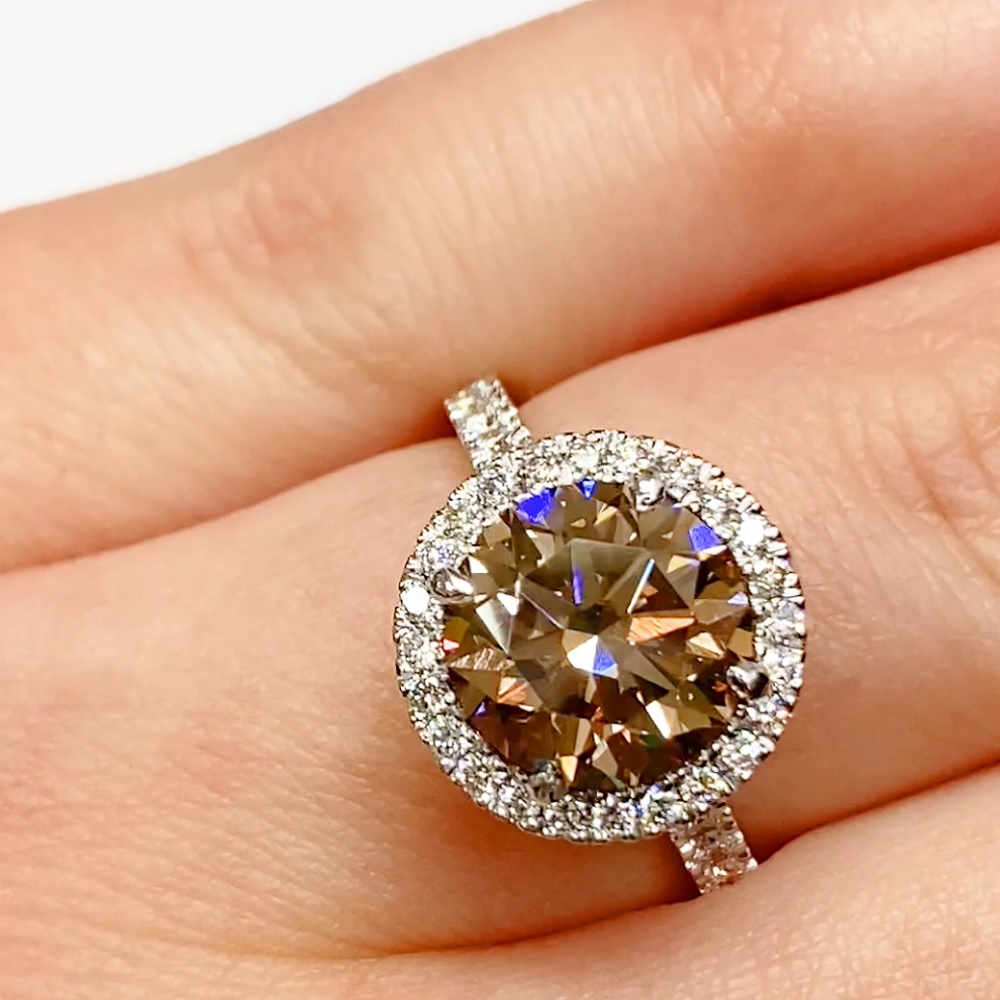 Champagne diamond with halo & diamond band ring