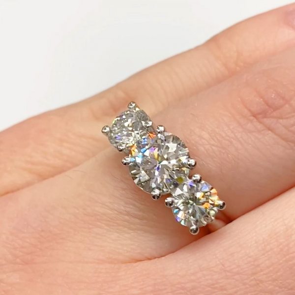 3 across diamond ring with round brilliant cut stones